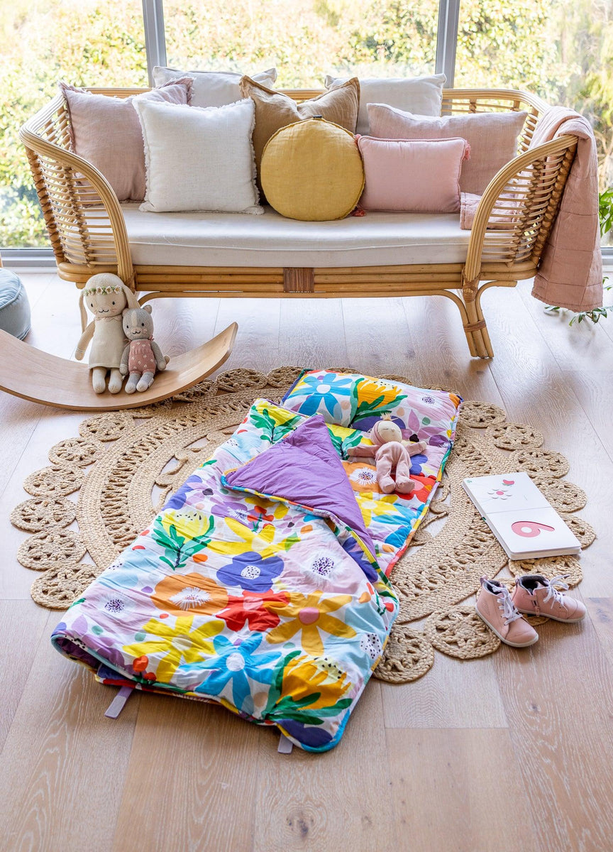 Kids Cotton Nap Mat/Sleeping Bag In Full Bloom + Wills